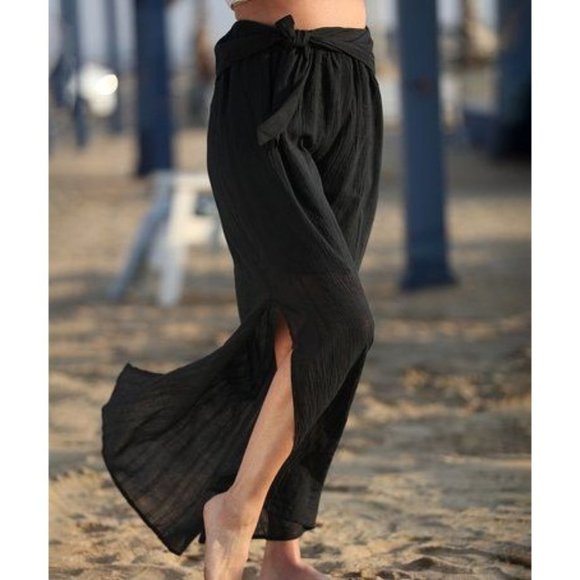 Ananda's Collection Black Side-Slit Tie-Waist Chiffon Maxi Skirt - Picture 1 of 4